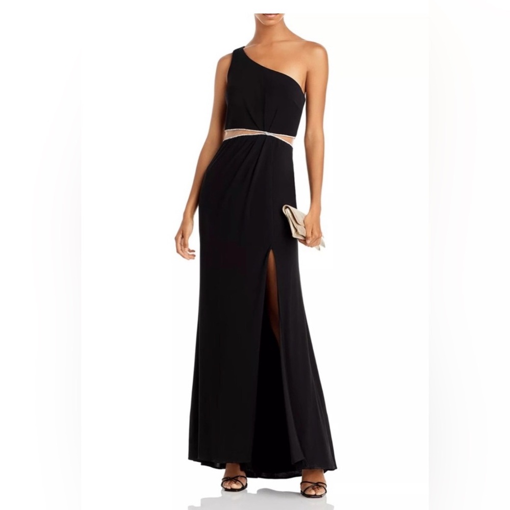 Aqua Black One-Shoulder Dress with Silver Accent